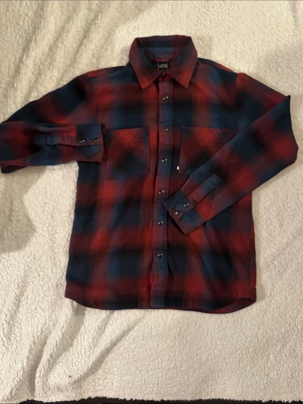 Men's North Face Red & Navy Plaid Button-Up Flannel Shirt